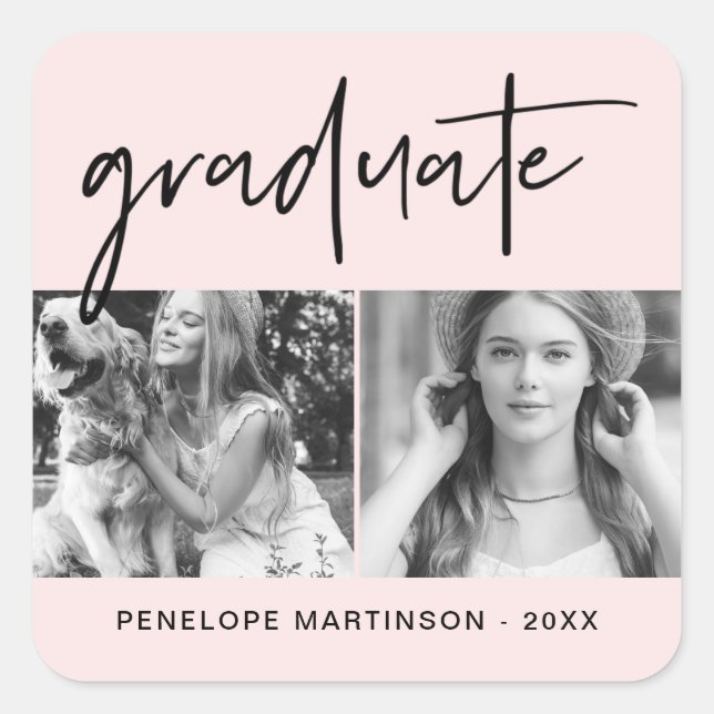 Sticker Carré Moderne Faux Gold Graduate Script Grille photo Blu (Devant)