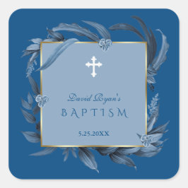 Sticker Carré Moderne Feuille Bleu  Géométrique Boy Baptême F
