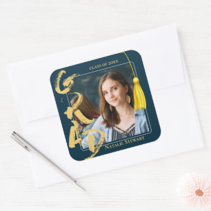 Sticker Carré Moderne Gras Police Photo Graduation Tassel