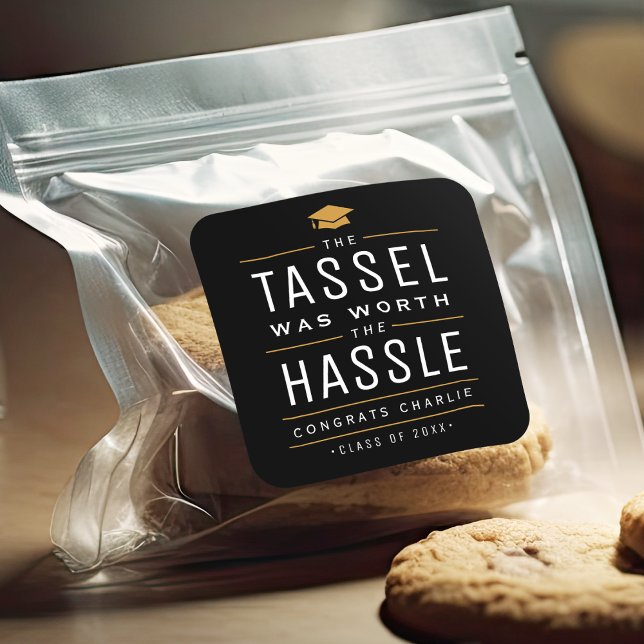 Sticker Carré Moderne le goût valait la peine Graduation (Modern the tassel was worth the hassle Graduation Square Sticker)