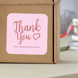 Sticker Carré Moderne Merci script de brosse minimum Red Pink
