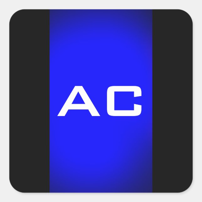 Sticker Carré Moderne Monogramme Bleu Plaine Noire (Devant)