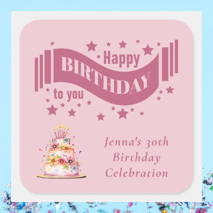 Sticker Carré Moderne Pastel rose coloré Joyeux anniversaire