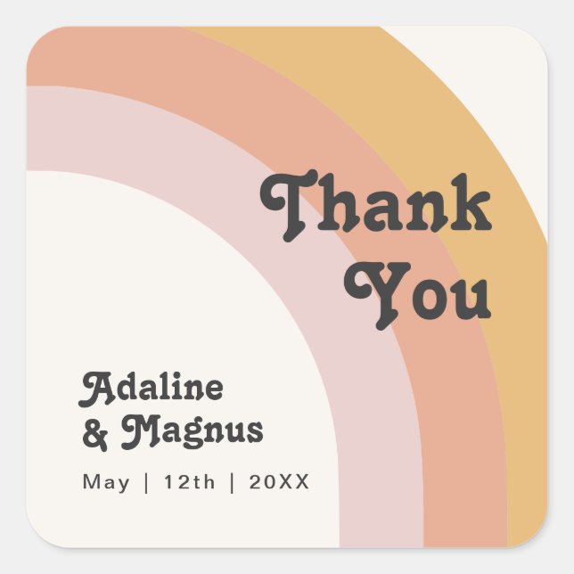 Sticker Carré Moderne Retro 70's Rainbow Merci mariage Favor (Devant)