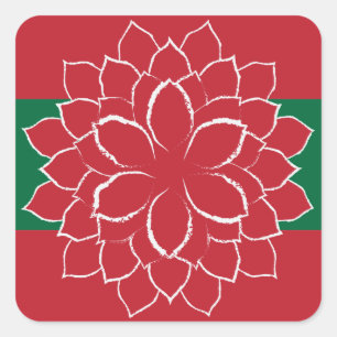 Sticker Carré Moderne Rouge, Vert et Blanc Vacances Poinsettia
