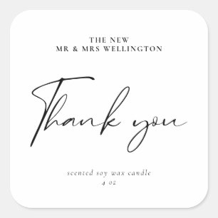 Sticker Carré Moderne Script Merci mariage Favoriser bougie