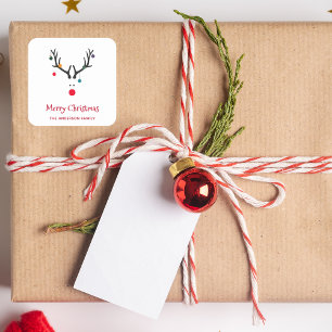 Sticker Carré Moderne simple et drôle rennes de Noël blanc