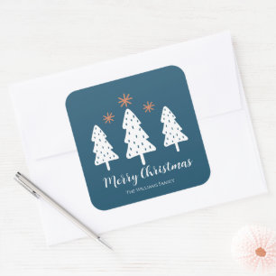 Sticker Carré Moderne Simple Joyeux Arbres de Noël Stars Bleu