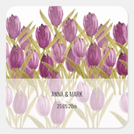 Sticker Carré Moderne Tulipes pourpres Aquarelle Art