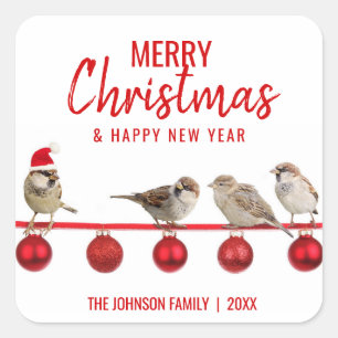 Sticker Carré Moineaux blancs ROUGES personnalisés de JOYEUX