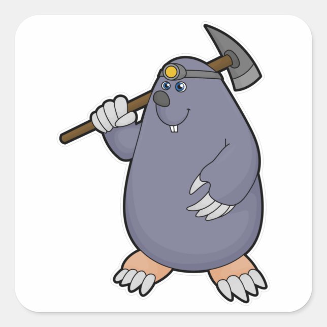 Sticker Carré Mole comme fermier avec Pickaxe & Spotlight (Devant)