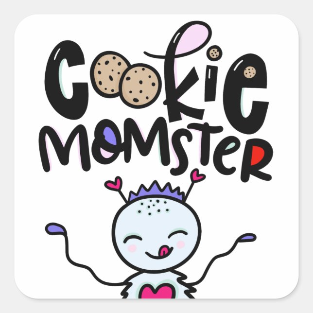 Sticker Carré Momster de biscuits, dessiné à la main (Devant)