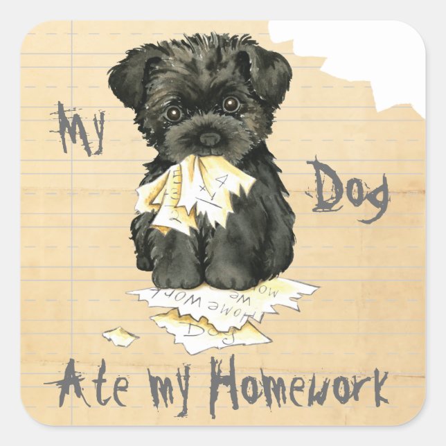 Sticker Carré Mon Affenpinscher A Mangé Ma Maison (Devant)