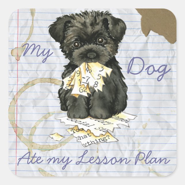 Sticker Carré Mon Affenpinscher A Mangé Mon Plan De Leçon (Devant)