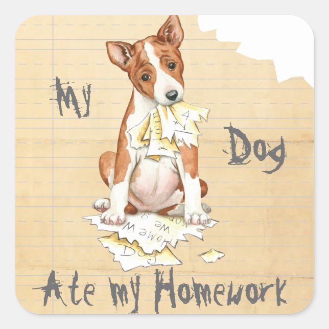 Sticker Carré Mon Basenji A Mangé Ma Maison (Devant)