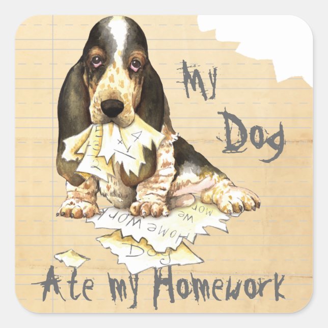 Sticker Carré Mon Basset Mange Ma Maison (Devant)