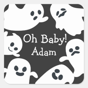Sticker Carré Mon bébé ! Baby shower d'automne d'Halloween noir 