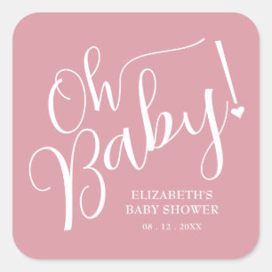 Sticker Carré Mon bébé ! Baby shower rose fille