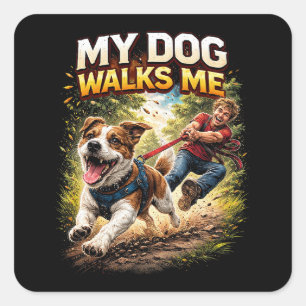Sticker Carré Mon chien me promène