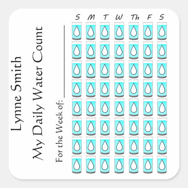 Sticker Carré Mon décompte quotidien d'eau - une semaine (Devant)