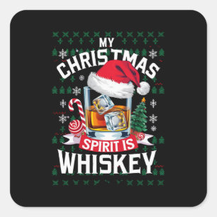Sticker Carré Mon esprit de Noël est un pull moche Whiskey Xmas 