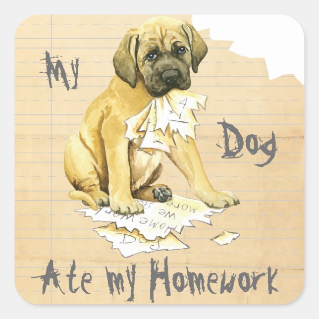 Sticker Carré Mon Mastiff A Mangé Mes Devoirs (Devant)