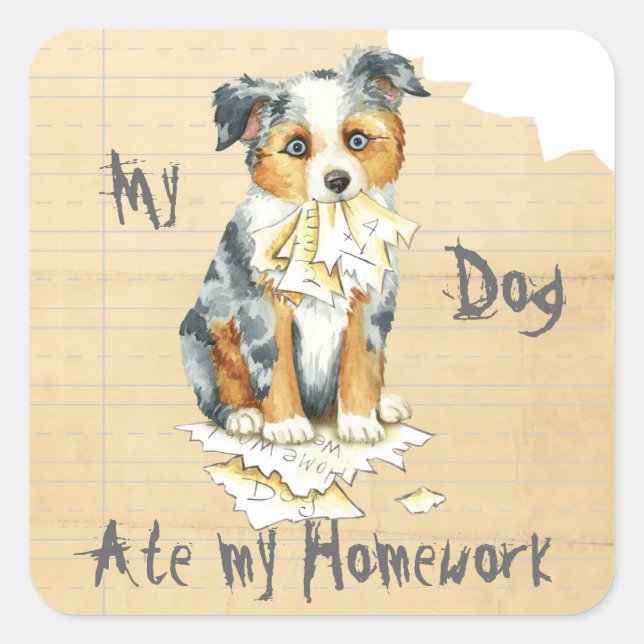 Sticker Carré Mon Mini Berger Américain A Mangé Mes Devoirs (Devant)