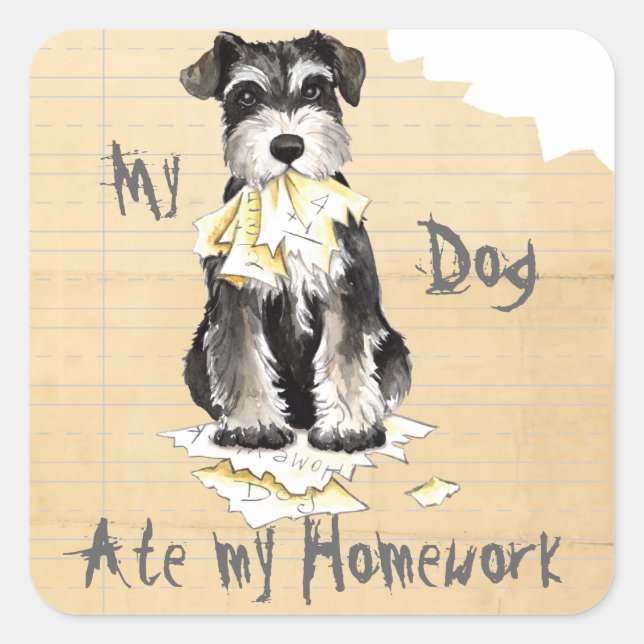 Sticker Carré Mon Schnauzer Miniature A Mangé Mes Devoirs (Devant)