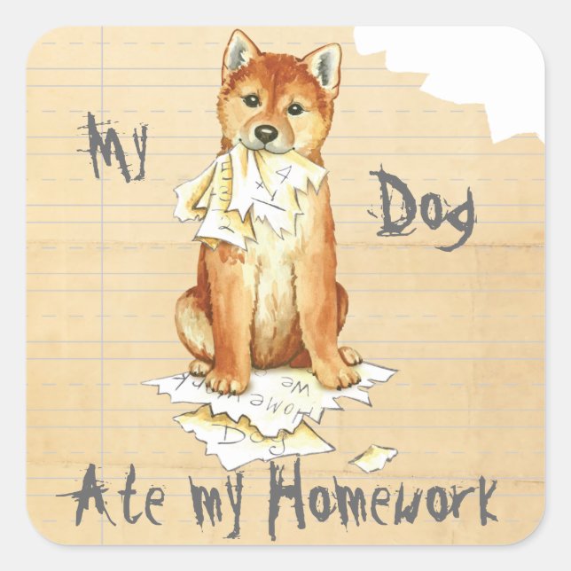 Sticker Carré Mon Shiba Inu A Mangé Mes Devoirs (Devant)