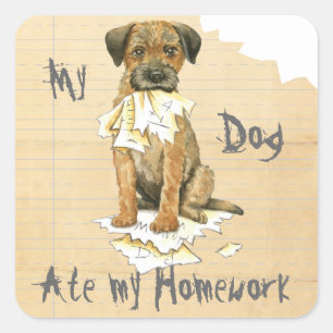 Sticker Carré Mon Terrier frontalier a mangé mes devoirs