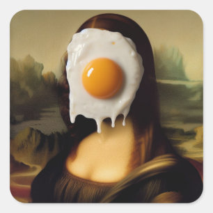 Sticker Carré Mona drôle avec un oeuf sur son visage