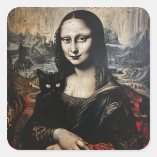 Sticker Carré Mona Lisa avec chat