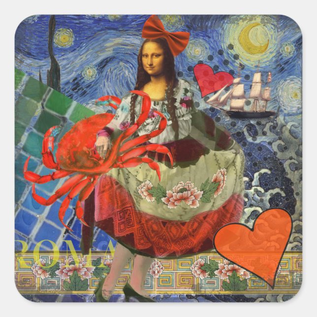 Sticker Carré Mona Lisa Fun Zodiac Whimsical (Devant)