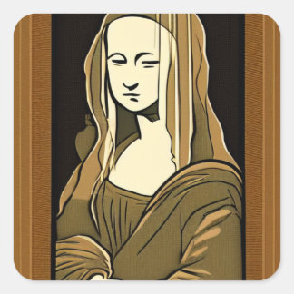 Sticker Carré Mona Lisa Style Bois Sepia Line Art