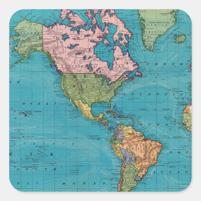 Sticker Carré Monde, la projection de Mercator (Devant)