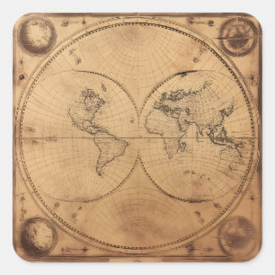 Sticker Carré Monde Russe Vintage Globe