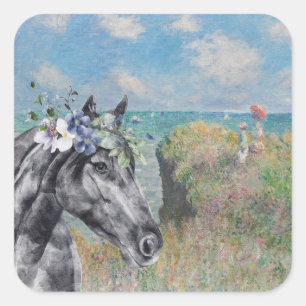 Sticker Carré Monet Cliff Walk & Black Horse Compilation