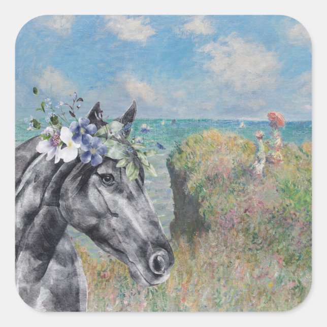 Sticker Carré Monet Cliff Walk & Black Horse Compilation (Devant)