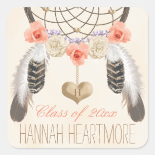 STICKER CARRÉ MONOGRAM BOHO DREAM CATCHER CLASSE DE DIPLÔME DE