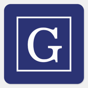 Sticker Carré Monogram initial de la Navy Blue White Framed