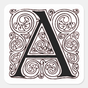 Sticker Carré Monogramme 'A' avec perles rouges foncées - Stick