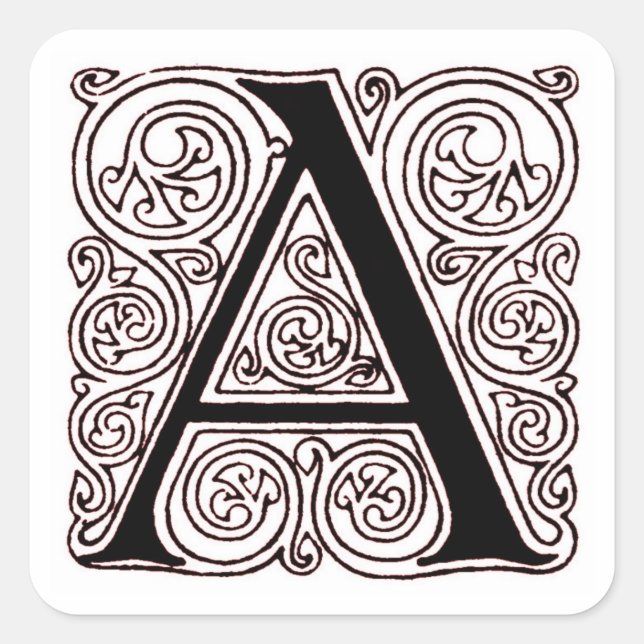 Sticker Carré Monogramme 'A' avec perles rouges foncées - Stick (Devant)