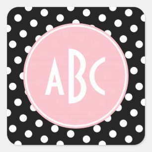 Sticker Carré Monogramme à points rose blanc et noir
