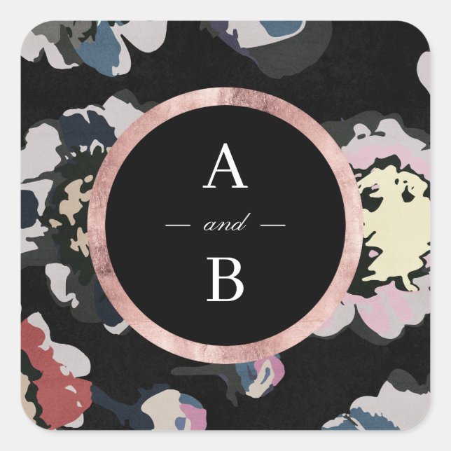 Sticker Carré monogramme abstrait noir classique moderne (Devant)