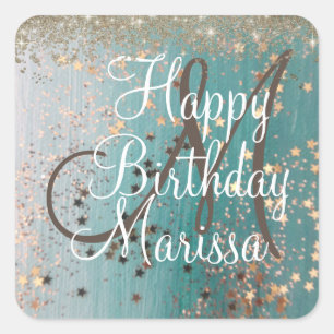 Sticker Carré Monogramme Anniversaire Gold Stations sur Turquois