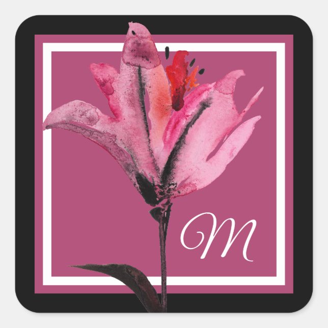 Sticker Carré Monogramme | Aquarelle florale II (Devant)