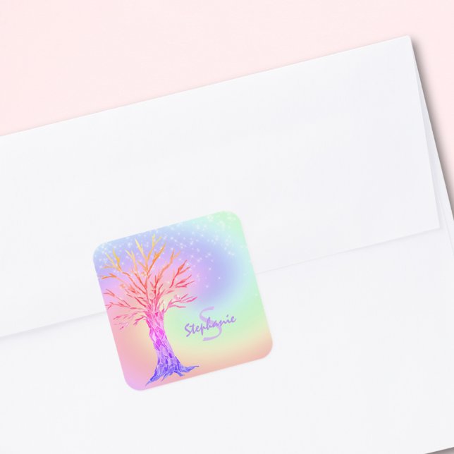 Sticker Carré Monogramme Arc-en-ciel couleurs fille (Créateur téléchargé)