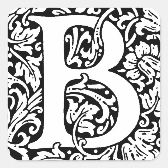 Sticker Carré Monogramme B initial. Nom customisé Modèle floral (Devant)