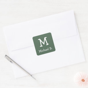 Sticker Carré Monogramme blanc et nom sur Carré arrondi vert