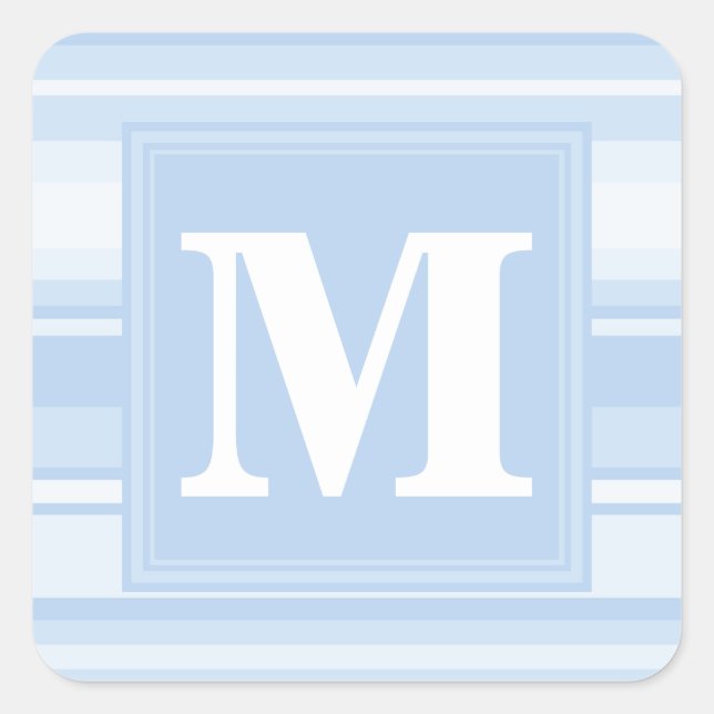 Sticker Carré Monogramme Bleu rayures (Devant)